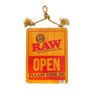 RAW Rolling Papers Wood Open Closed Sign Double Sided Smoke Shop Decor 15x11